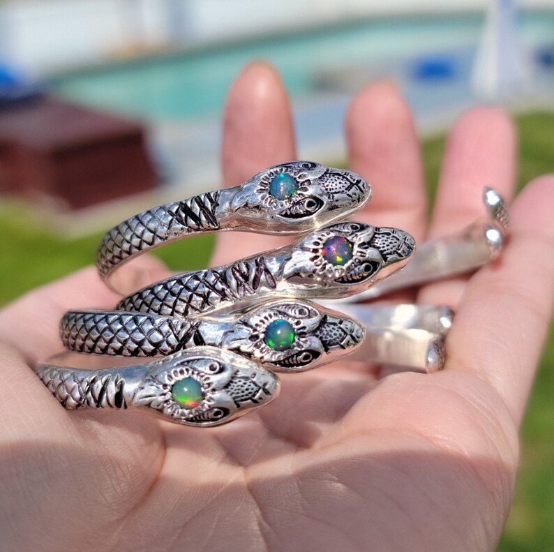 Snake Cuff Bracelet with Opal
