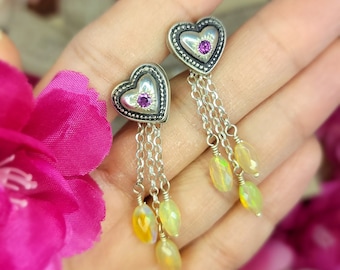 Convertible Heart Opal Drop Earrings