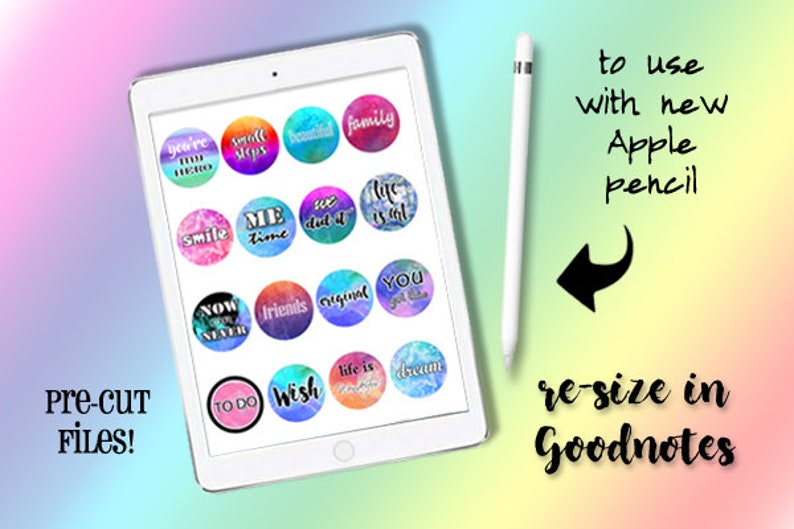 Digital Planner Stickers Motivational Phrases with Watercolor Background pre-cropped Png format transparent background for Goodnotes