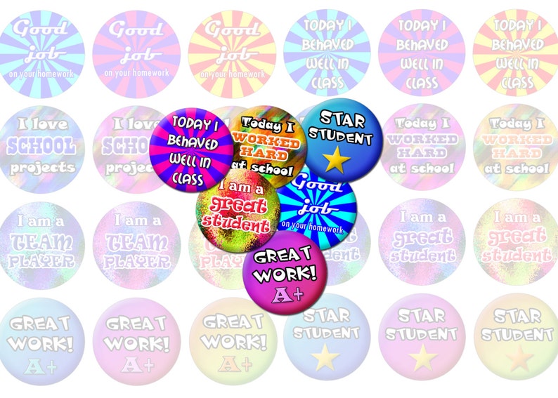 School Images for Teachers Printable 1-Inch Circles Back to School Elementary School Great Job Star Student Good Work A+