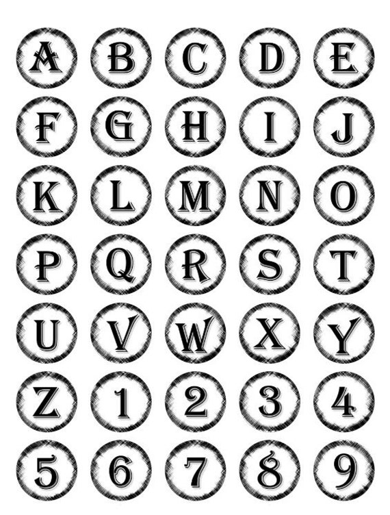 alphabet letters and numbers bottlecap images black and etsy letters in circles