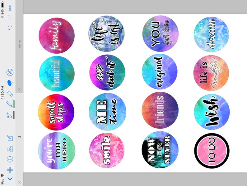 Digital Planner Stickers Motivational Phrases with Watercolor Background pre-cropped Png format transparent background for Goodnotes
