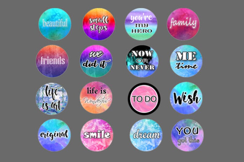 Digital Planner Stickers Motivational Phrases with Watercolor Background pre-cropped Png format transparent background for Goodnotes