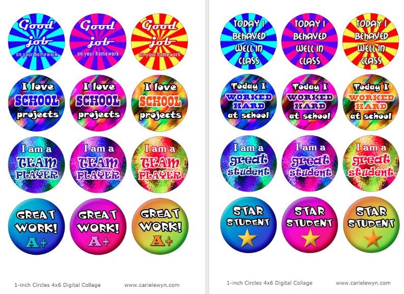 School Images for Teachers Printable 1-Inch Circles Back to School Elementary School Great Job Star Student Good Work A+