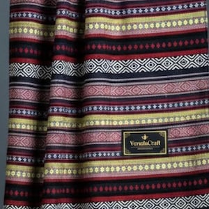 Verada-Thai Woven Cotton Fabric: Black, White, Red with Geometric & Horizontal Stripes Textile, 1/2 Yard WF160