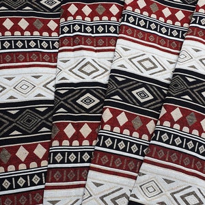 Thai Woven Fabric, red, white, black, Geometric, Tribal,Native, Ethnic,Aztec ,Craft Supplies, Woven Textile, 1/2 yard, (WFF193)