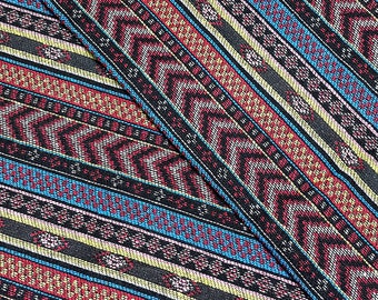 Thai Woven Fabric, red, blue, Geometric, Tribal ,Native Cotton , Ethnic ,Craft Supplies, Woven,Textile 1/2 yard,(WFF168)