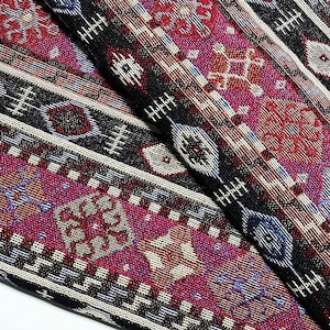 Thai Woven Fabric, pink, black, Geometric, Tribal,Native Cotton, Ethnic , Craft Supplies Woven Textile 1/2 yard, (WFF189)