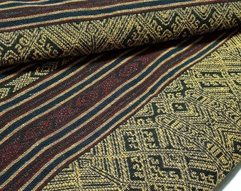 Thai Woven Fabric, yellow, green, Geometric, Tribal, Native Cotton, Ethnic, Craft Supplies, Woven Textile 1/2 yard, (WFF207)