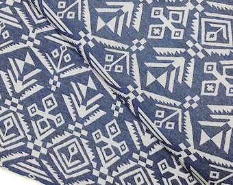 Verada-Blue Geometric Woven Fabric: Tribal Aztec Textile, 1/2 Yard WFF140