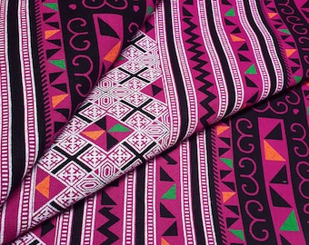 Black Pink  Thai Cotton Fabric,Tribal Fabric,Native Fabric, Ethnic fabric,Craft Supplies Hill Tribe Textile 1/2 yard,(TCF15)