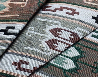Thai Woven Cotton Fabric,beige green geometric pattern Tribal Native Ethnic Aztec Craft Supplies Woven,Textile 1/2 yard,(WFF246)