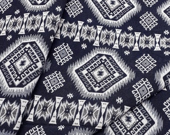 Thai Woven Cotton Fabric, blue, white, Geometric, Tribal,Native, Ethnic,Aztec, Craft Supplies, Woven Textile, 1/2 yard,(WFF235)