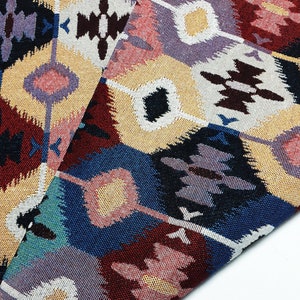 Woven Cotton Fabric, red, blue, Geometric, Tribal,Native, Ethnic,Aztec,Craft Supplies, Woven Textile 1/2 yard, (WFF248)