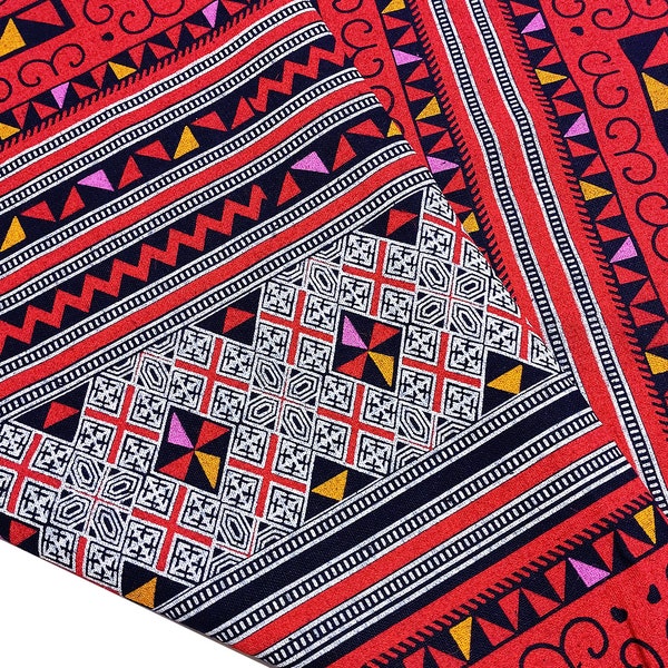 Thai Cotton Fabric,Tribal Fabric,Native Fabric, Ethnic fabric,Craft Supplies Hill Tribe Textile 1/2 yard,Red Navy Blue (TCF26)