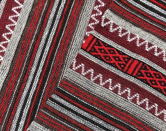 Red, Gray, Thai Woven Cotton Fabric, Striped, Tribal ,Native,by the yard, Ethnic ,Craft Supplies Woven,Textile 1/2 yard, (WF357)