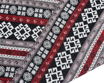 Red, Black, Thai Woven Fabric, Geometric, Unique, Tribal ,Native Cotton Fabric, Ethnic,Craft Supplies Woven,Textile 1/2 yard,(WFF348)