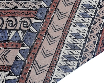 Verada-Thai Woven Cotton Fabric: Blue Beige Geometric Tribal Textile WFF346