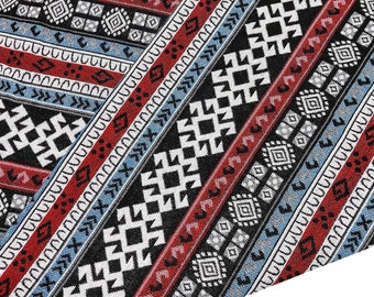 Thai Woven Fabric, Blue, Red, Geometric, Tribal ,Native Cotton , Ethnic , Craft Supplies Woven,Textile 1/2 yard,(WFF347)