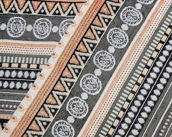 Verada-Thai Woven Cotton Fabric: Gray Beige Geometric Tribal Textile (1/2 Yard) WFF294