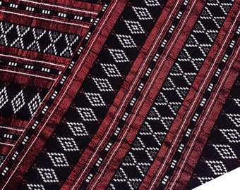 Thai Woven Fabric, red, black, Geometric, Tribal,Native,by the yard, Ethnic,Aztec,Craft Supplies, Woven,Textile 1/2 yard (WFF338)