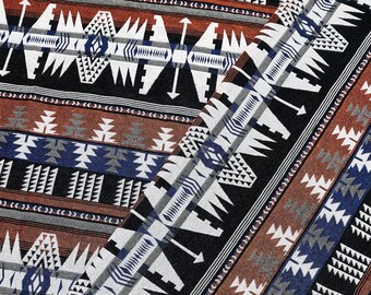 Verada-Thai Woven Cotton Fabric: Brown & Blue Aztec Geometric Textile WFF336