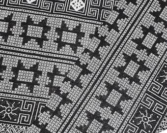 Thai Woven Cotton Fabric, black, white, Geometric, Tribal,Native, Ethnic,Aztec,Craft Supplies, Woven Textile 1/2 yard,(WFF267)