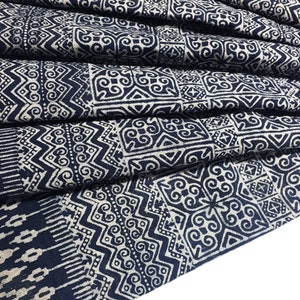 Thai Hand printed Fabric,Natural Cotton Fabric,by the yard Hmong Fabric,Hill Tribe Fabric,Vintage Fabric,Batik Fabric,Indigo HFL32