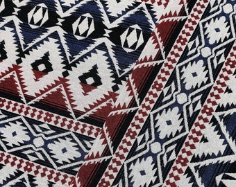 Red Blue Geometric Pattern Thai Woven Fabric,Tribal Native Cotton EthnicCraft Supplies Textile 1/2 yard,(WFF350)