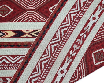 Thai Woven Fabric,red, white, Geometric, Tribal ,Native Cotton, Ethnic, Craft Supplies, Woven Textile, 1/2 yard,(WFF362)