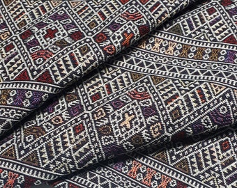 Thai Woven Fabric, black, purple, Geometric, Tribal,Native Cotton,by the yard, Ethnic ,Craft Supplies, Woven Textile, 1/2 yard,(WFF281)