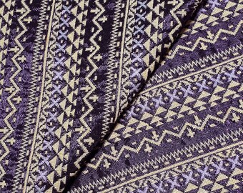 Thai Woven Cotton Fabric, purple, beige, metalic, Geometric, Tribal,Native, Ethnic,Aztec ,Craft Supplies, Woven Textile, 1/2 yard,(WFF274)