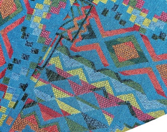 Verada-Thai Woven Cotton Fabric: Blue Geometric Tribal Textile (1/2 Yard) WFF352