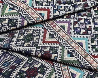Thai Woven Cotton Fabric, black, white, colorful, Geometric, Tribal,Native, Ethnic,Aztec,Craft Supplies, Woven Textile, 1/2 yard,(WFF280)