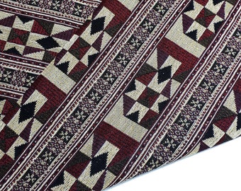 Beige, Red, Thai Woven Fabric, Geometric, Tribal ,Native Cotton,by the yard, Ethnic,Craft Supplies Woven,Textile 1/2 yard,(WFF306)