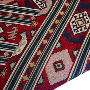 Woven Fabric, red, green, Geometric, Aztec, Tribal,Native Cotton,Ethnic, Craft Supplies, 1/2 yard, (WFP3)