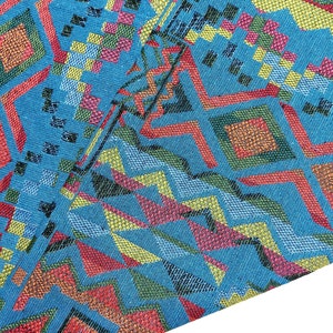 Thai Woven Fabric, Blue, green, orange, Geometric, Tribal,Native Cotton, Ethnic,Craft Supplies Woven,Textile 1/2 yard,(WFF352)