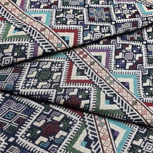 Thai Woven Cotton Fabric, black, white, colorful, Geometric, Tribal,Native, Ethnic,Aztec,Craft Supplies, Woven Textile, 1/2 yard,(WFF280)