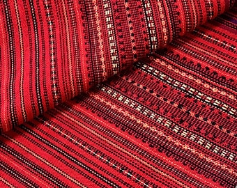 Verada-Thai Red Woven Cotton Fabric: Striped Tribal Textile (1/2 Yard) WF2