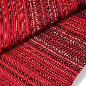 Thai Red Woven Cotton Fabric with Striped pattern,Tribal Fabric,Native Fabric,Ethnic Fabric,Aztec Craft Supplies Textile 1/2 yard (WF2)
