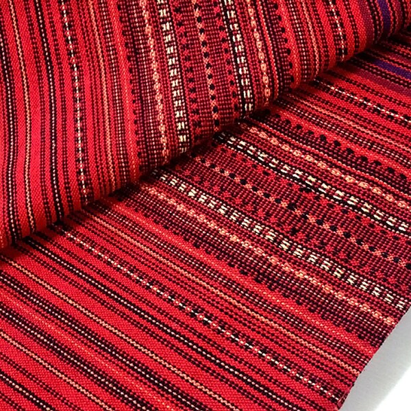 Veradacraft Thai Red Woven Cotton Fabric with Striped pattern,Tribal Fabric,Native Fabric,Ethnic Aztec Craft Supplies Textile 1/2 yard (WF2)