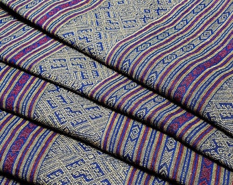 Thai yellow & blue Geometric pattern Woven Fabric,Tribal Native Cotton Ethnic Craft Supplies Textile 1/2 yard,(WFF205)