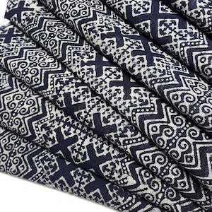 Thai Hand printed Fabric,Natural Cotton Fabric,by the yard Hmong Fabric,Hill Tribe Fabric,Vintage Fabric,Batik Fabric,Indigo Blue HFS6