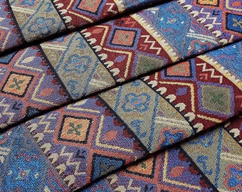 Thai Woven Fabric, purple, blue, Geometric,Tribal,Native, Ethnic,Aztec,Craft Supplies, Woven Textile, 1/2 yard,(WFF214)