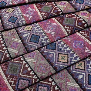 Thai Woven Fabric, pink, purple, Geometric, colorful Tribal,Native, Ethnic,Aztec,Craft Supplies, Woven Textile, 1/2 yard,(WFF215)