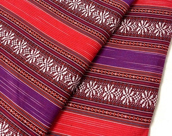 Thai Woven Fabric,Red, violet, purple, Geometric, Tribal ,Native Cotton , Ethnic,Aztec ,Craft Supplies Woven,Textile 1/2 yard,(FF5)