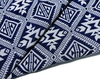 Thai Woven Fabric, Blue, White, Geometric, Unique, Tribal ,Native Cotton,by the yard Ethnic ,Craft Supplies ,Textile 1/2 yard,(WFF313)