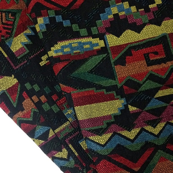 Thai Woven Fabric, black, red, Geometric, Tribal, Native, Ethnic, Aztec ,Craft Supplies , Woven Textile 1/2 yard ,(WFF23)