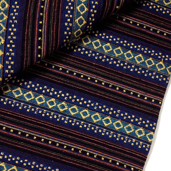 Tissu tissé thaïlandais, tissu tribal, tissu indigène, tissu ethnique, tissu aztèque, fournitures de loisirs créatifs tissé, textile 1/2 yard, bleu foncé (WF17)