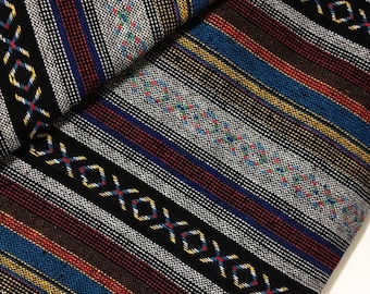 Tela de algodón tejida tailandesa Verada: Textil tribal geométrico negro y gris, 1/2 yarda WF14